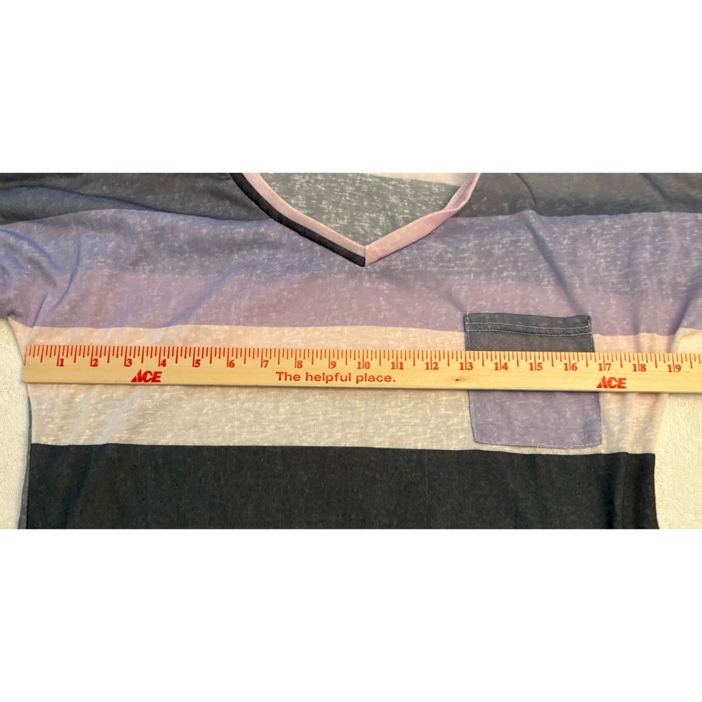 Unbranded Womens Blouse Size‎ XXL Pink Purple Striped Short Rolled Sleeve V-Neck - Picture 3 of 6